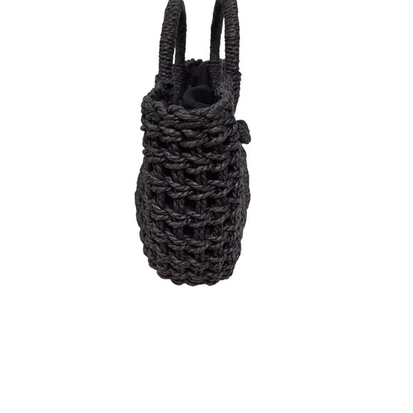 Woven Straw Hobo Handbag  Beach Bag  Drawstring Closure Black - Picture 6 of 7